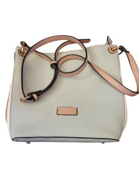 Crossbody Shoulder Bag Pastel Blue And Pink Top Zipper Gold Studding NEW